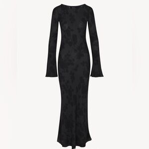 Midnight Rose silk bell sleeve bias maxi dress